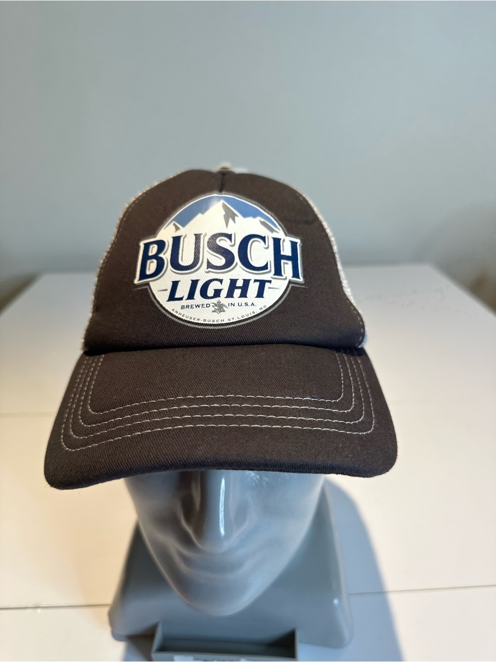 Busch Light Logo Trucker Hat - Brown with Blue & White Patch